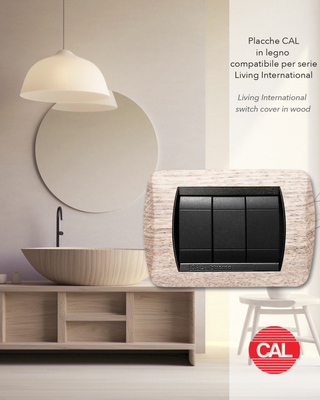 Placca Compatibile BTicino Living International in Legno Rovere Sbiancato - immagine 2