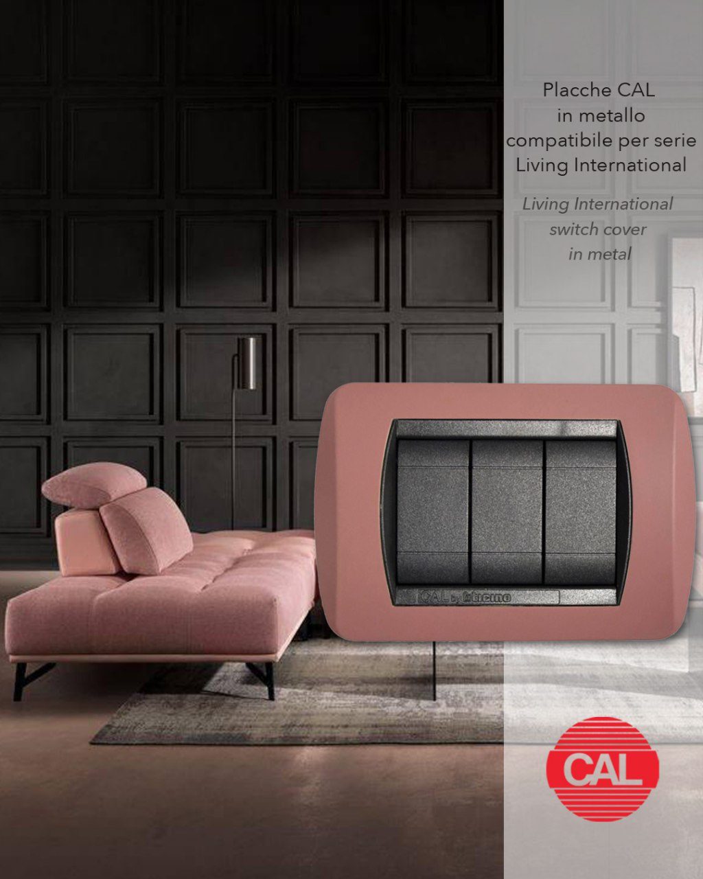Placca Compatibile BTicino Living International Rosa Antico in Metallo - immagine 2