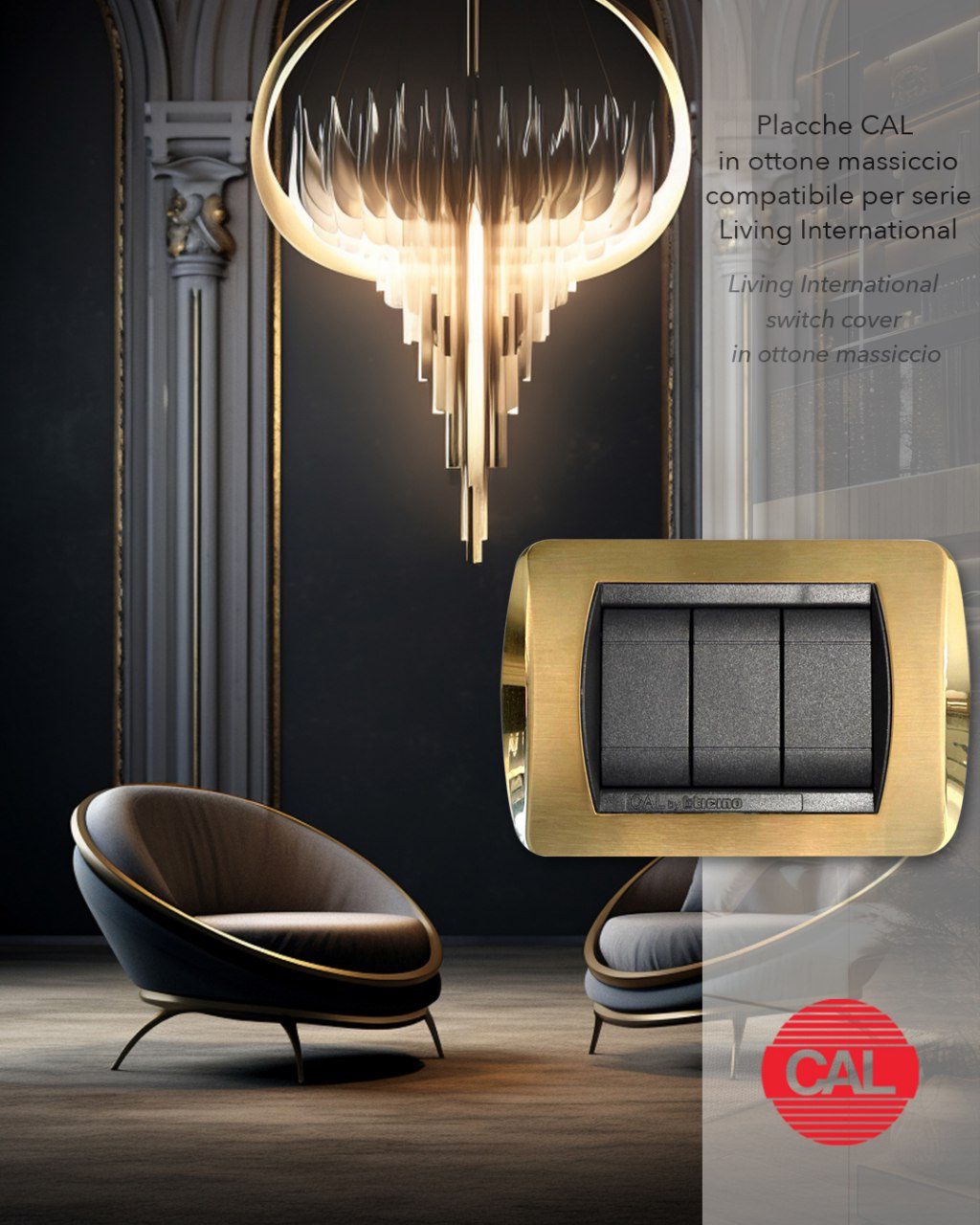 Placca Compatibile BTicino Living International in Ottone Satinato + Ottone Lucido - immagine 2