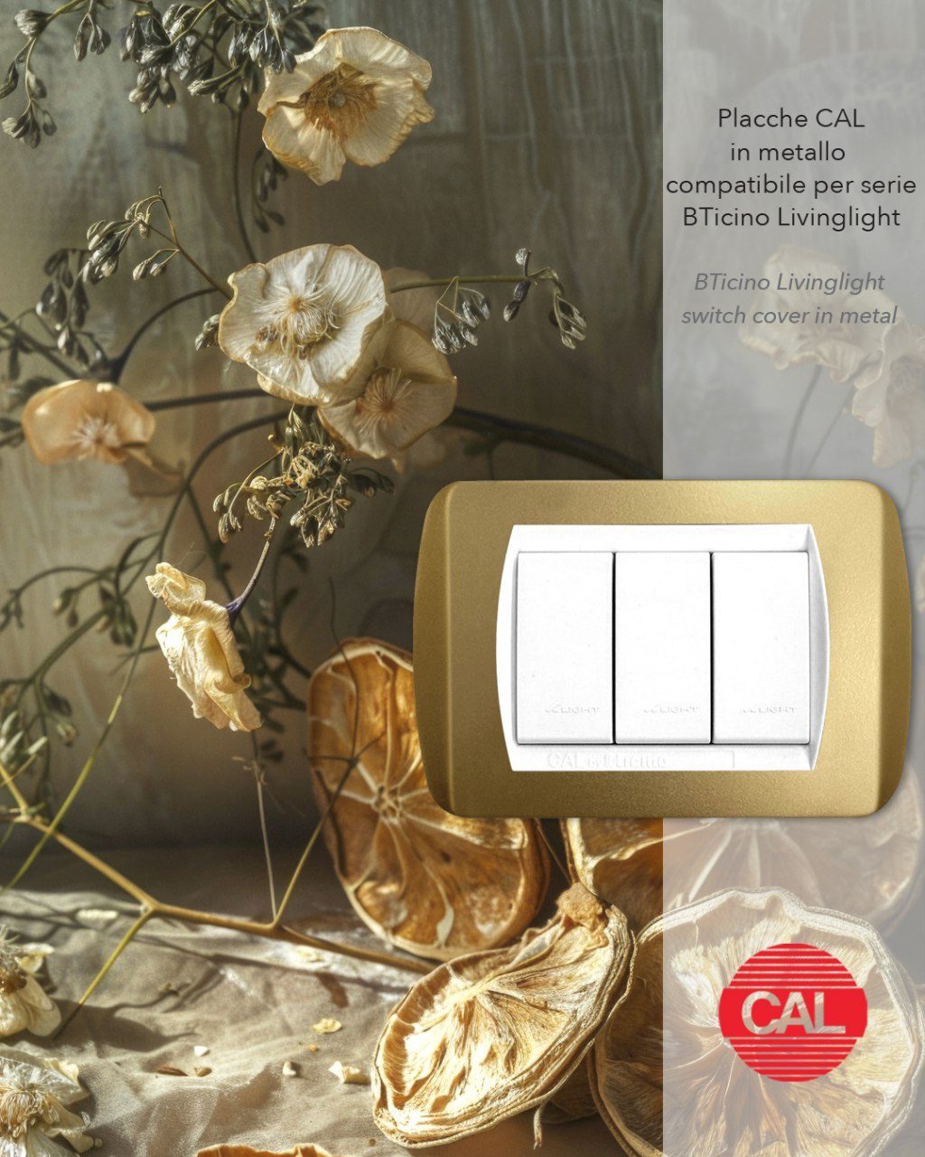 Placca Compatibile BTicino Living Light Oro in Metallo | CAL - immagine 2