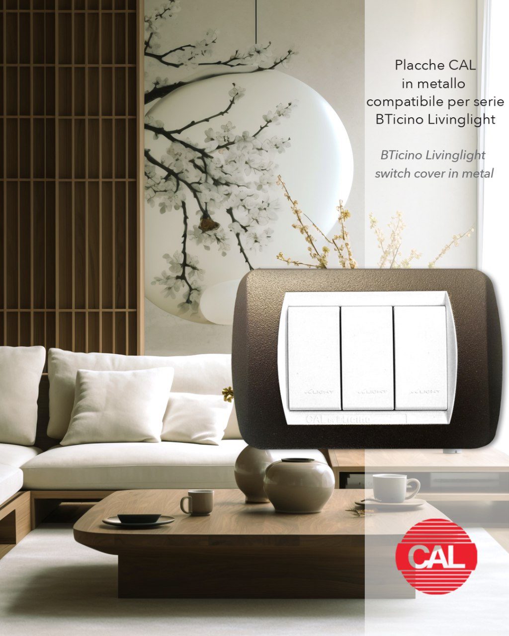 Placca Compatibile BTicino Living Light Marrone in Metallo | CAL - immagine 2