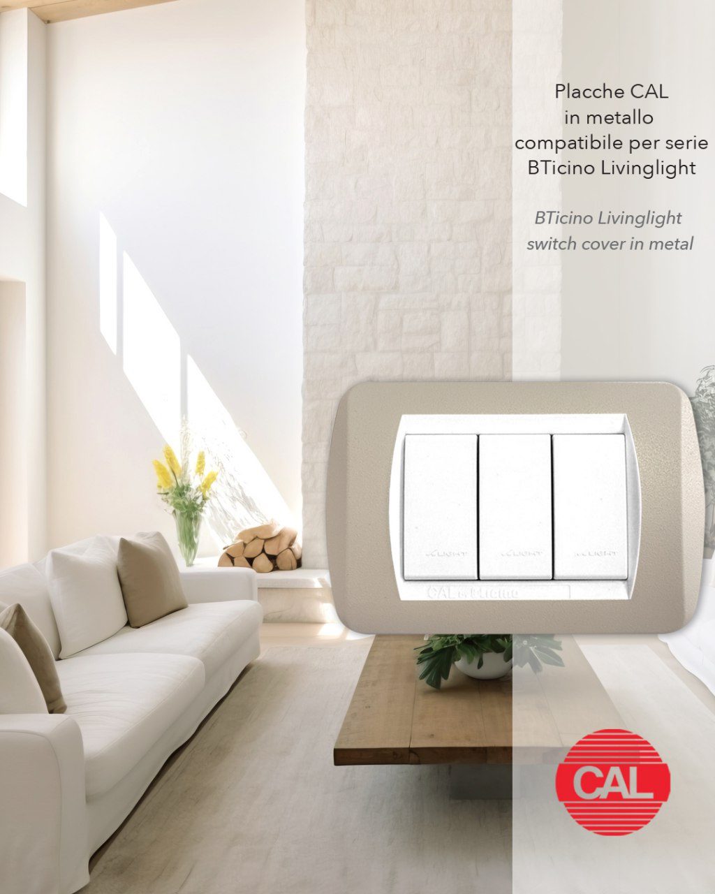 Placca Compatibile BTicino Living Light Tortora in Metallo | CAL - immagine 2