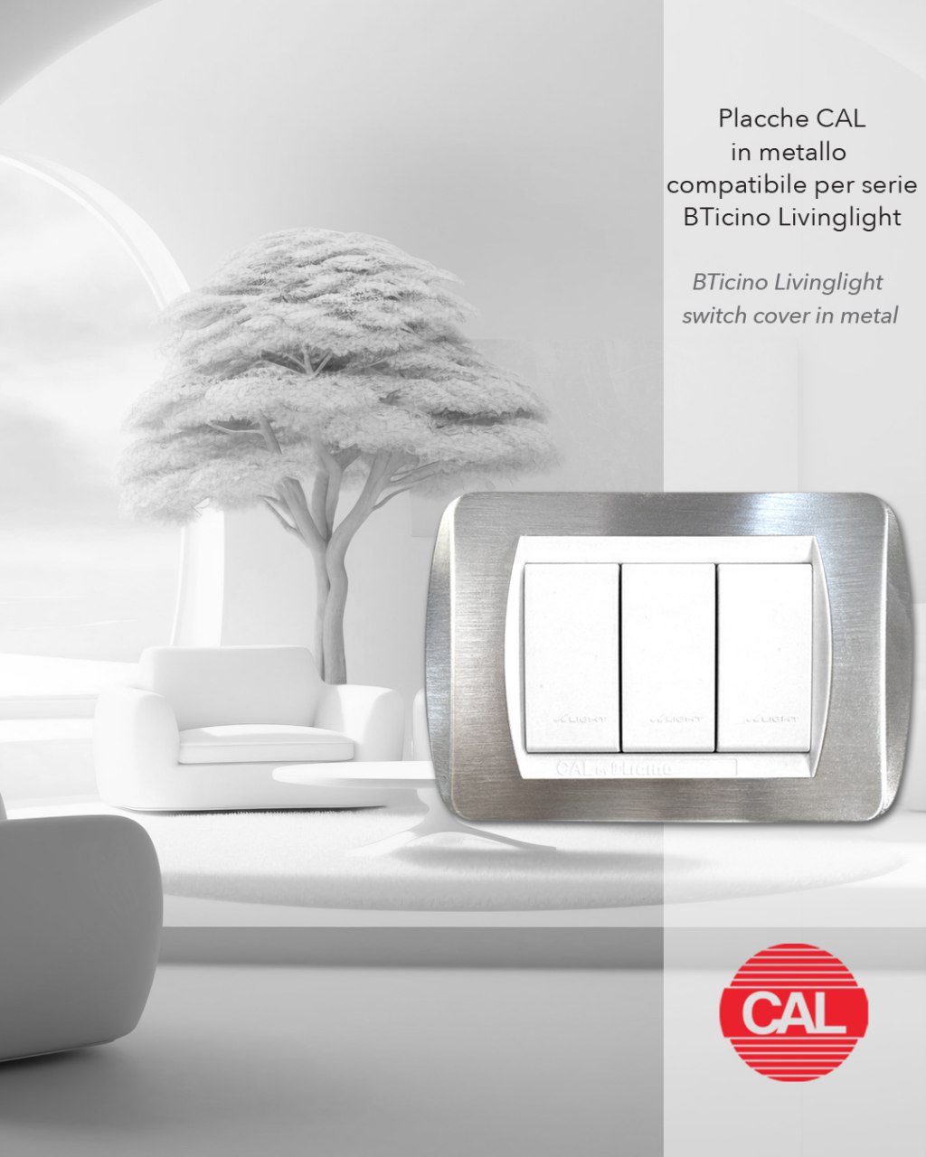 Placca Compatibile BTicino Living Light Cromo Satinato + Cromo Lucido in Metallo | CAL - immagine 2