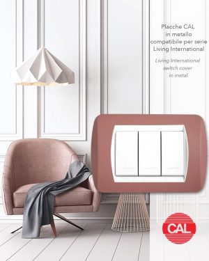 Placca Compatibile BTicino Living Light Rosa Antico 3 Moduli in Metallo CAL