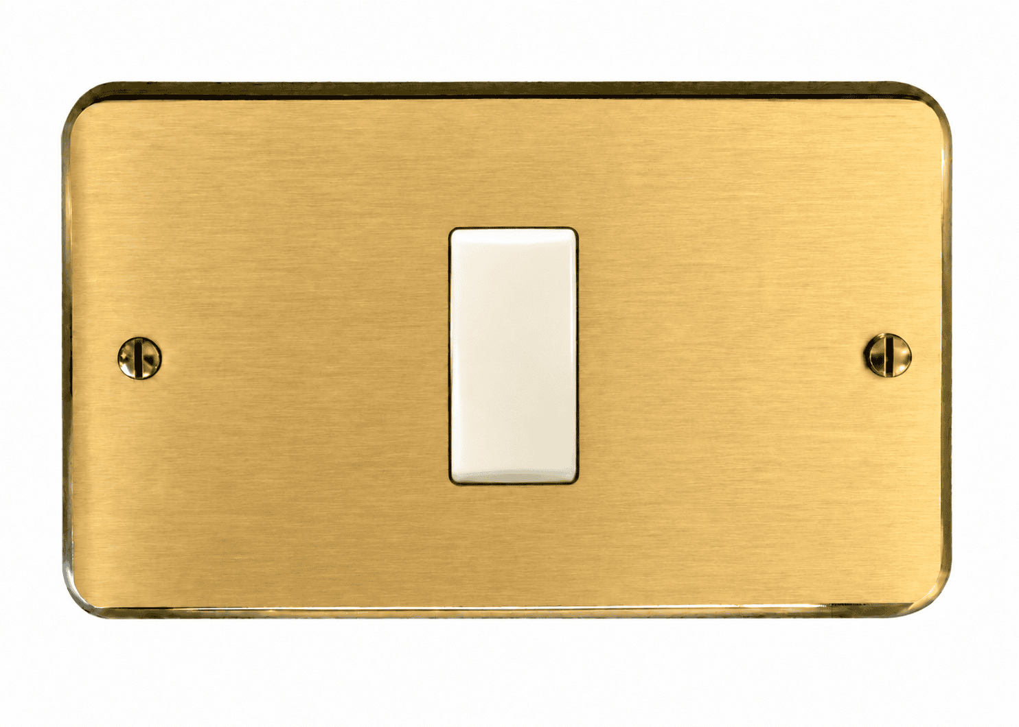 Placca CAL compatibile Vimar 8000 in ottone satinato con bordi lucidi e un comando bianco